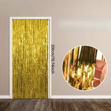 2pcs Rainbow Party Background Ribbon Decorations, Colorful Metallic Foil Tinsel Curtain, Shiny Metallic Background, For Party Decor - Multicolor - View 2