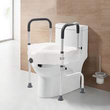 White 3-In-1 Raised Toilet Seat With Adjustable Armrests, 330.7lbs Heavy Duty Commode Riser For Elderly, Pregnant & Post-Surgery Hospital Home Care - White - View 1