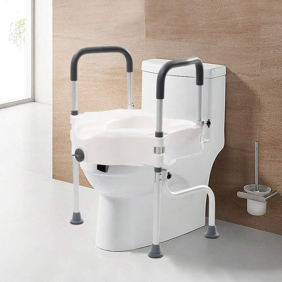 White 3-In-1 Raised Toilet Seat With Adjustable Armrests, 330.7lbs Heavy Duty Commode Riser For Elderly, Pregnant & Post-Surgery Hospital Home Care - White - View 1