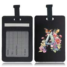 PU Leather Suitcase Tag With Hidden Card Slot Detachable Quick Release Strap Anti Scratch Wearproof Portable For Business Travel Overseas Trip Student Bag And All Luggage Sizes Initial Name Butterfly Letter 26 Letters Pattern - Black 1pc - View 14