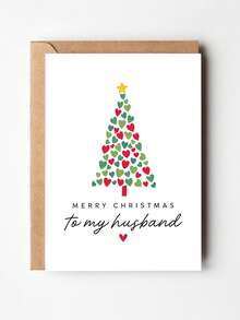 1pc Merry Christmas To My Husband Greeting Card With Heart Christmas Tree Design, Romantic Holiday Card - Multicolor - View 3