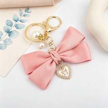 Sweet And Stylish Ribbon Bow Keychain Faux Pearl Keychain, Metal Accessory Clasp Women's Pearl Chain Bag Charm Valentine's Day Diy Gift Jewelry - Multicolor - View 5