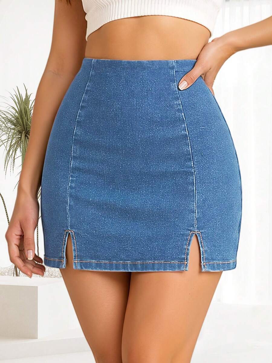 Women Denim Skirts - Light Wash - View 1