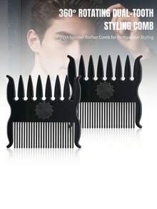 Peine giratorio 360° de doble cara con dientes anchos y finos en color negro, peine de peinado y cuidado de barba para hombres, peine de textura de cabello con dientes anchos, peine de dientes finos para cabello liso y flequillo de mujeres, peine giratorio portátil de bolsillo para alivio del estrés - 8360#Peine con rodamiento negro - Ver 1