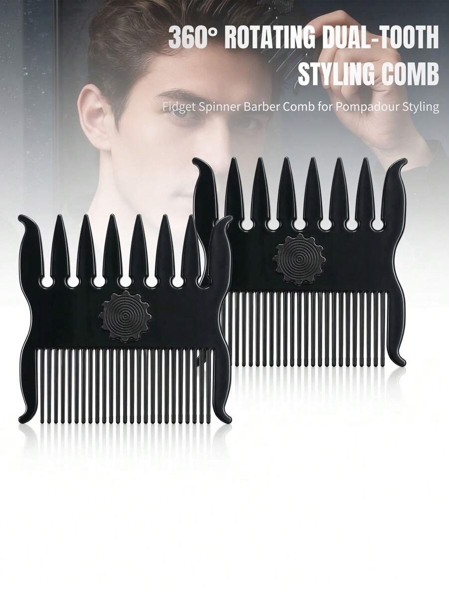 Peine giratorio 360° de doble cara con dientes anchos y finos en color negro, peine de peinado y cuidado de barba para hombres, peine de textura de cabello con dientes anchos, peine de dientes finos para cabello liso y flequillo de mujeres, peine giratorio portátil de bolsillo para alivio del estrés - 8360#Peine con rodamiento negro - Ver 1