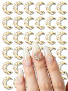 10pcs Japanese Ins Style Alloy Rhinestone Crescent Moon Nail Gems, Sparkling Full Rhinestone Nail Art Decor, Rhinestone Nail Accessories, Y2K Multi-Function DIY Decoration Accessories, Fake Nail Art Decorations, Summer Nail Art Supplies - Multicolor - View 13