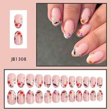 24pcs Short Round Press-On Nails, Colorful Short Ghost & Bat Pattern Halloween Nail Stickers - 彩色 - 查看 3