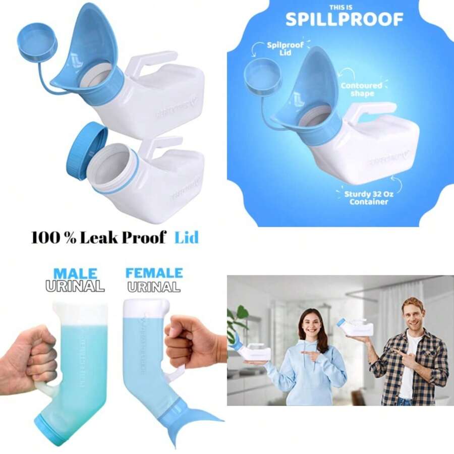 Female Urinal Spill Proof 32 Oz 2 Pack - Urinal For Women And Men - Pee Funnel - Unisex Bed Pan - Portable Urinals For Women - Sturdy Female Urination Device For Car Travel, Road Trip Essentials - Pack Of 2 - View 1