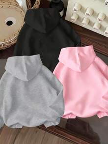 3pcs-Tween Girl 3-Piece Set, Fun Print Thermal-Lined Hooded Pullover Sweatshirt, Warm And Comfortable For Autumn/Winter - Black - View 5