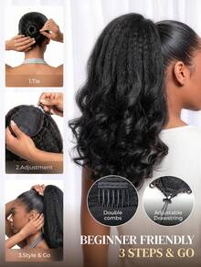 ARABELLA Ponytail Hair Extension Yaki Straight Air-Half Wig 100% Human Hair Lightweight Glueless Install Half Wig With Adjustable Drawstring No Shedding Easy Wearing Beginner Friendly - SNatural - View 6