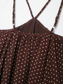 Polka Dot Halter Neck Sleeveless Top For Women Brown Summer - Brown - View 4