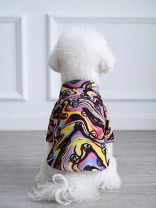 LUCKIE LABO 1 pieza Pijama de perro con estampado renderizado de moda, camisa casual de moda para mascotas, ropa para mascotas adecuada para gatos y perros, para interiores y exteriores - Multicolor - Ver 1