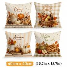4pcs/1pc Autumn Dessert Fruit & Vegetable Plaid Pattern Pillow Case, Single-Sided Printed Pillow Case, Suitable For Living Room, Bedroom, Home Decor, All-Season Pillow Case - Multicolor 02 - View 14