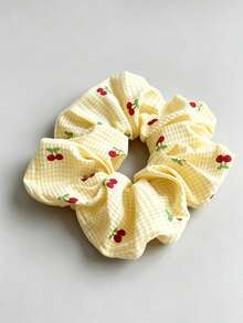 1pc Plaid Cherry Print Scrunchie, Fabric Elastic Hair Tie, Sweet Women's Daily Hair Accessory - Multicolor - View 5