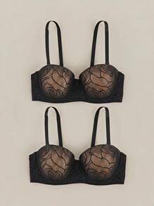 Bralution Women's Floral Mesh Fashionable Comfortable Lingerie Set Multi-Pack Bra & Panty Set - Multicolor - View 36