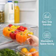 Clear PET Stackable Refrigerator Storage Boxes, 6-Pack Multi-Purpose Organizers For Food, Fruits, Vegetables & Drinks - 6pcs - View 4