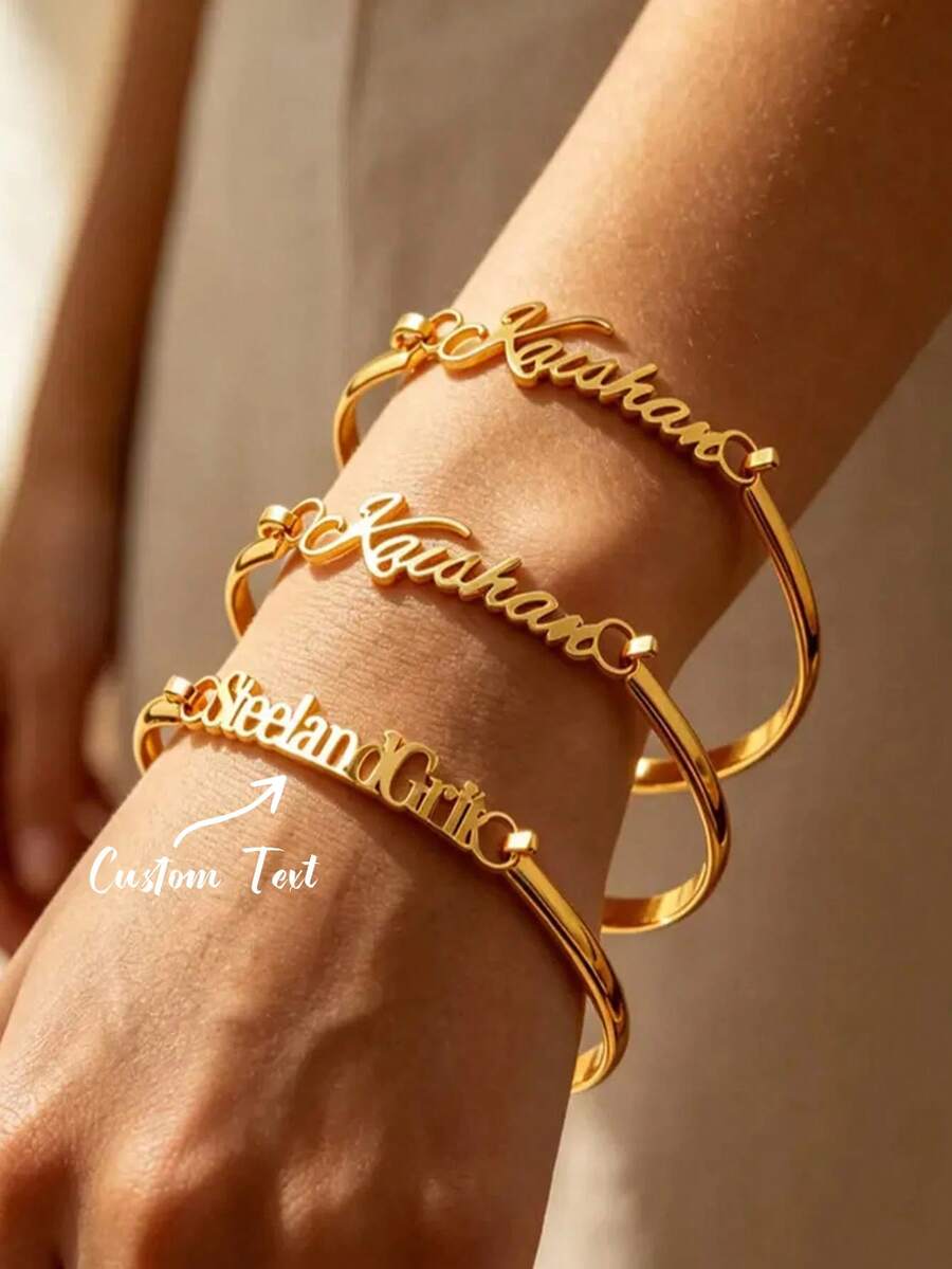 Personalized Name Bracelet, Customized 18K Gold Nameplate Bracelet, Handmade Stainless Steel Wristlet, Suitable For Holiday, Party, Wedding, Daily Wear - Multicolor - View 1