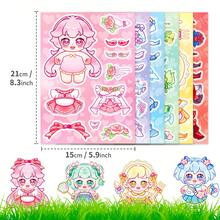 6pcs Cute Chibi Plush Doll DIY Dress Up Stickers, Lovely Paper Doll Collage Stickers, Creative Handmade Gift For Girls, Quiet Book Craft Supply - Multicolor - View 4