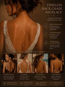 outingfit 1pc Women's Gold Rhinestone Y-Shaped Back Chain Necklace, Delicate Draping Backless Body Chain, Suitable For Wedding Bride Evening Gown Styling - Rhinestone - View 2