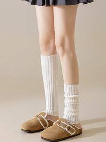 6 Pairs Women's Solid Color Vertical Striped Leg Warmers, Simple Fashion Versatile Autumn/Winter, Cozy - Multicolor - View 24