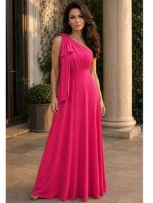 Long Dress For Bridesmaid Wedding Graduation Light Party - Hot Pink - View 1