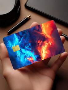 1pc Flame Wolf Official Credit Card Sticker Privacy Protection Card Skin, Ice & Fire Wolf Holiday Gift PVC Material Anti-Fingerprint Anti-Scratch Wear-Resistant Card Sleeve Skin, Suitable For Men, Women, Couples, Small Chip Card, Bank Card Decoration Sticker, Credit Card, Transportation Card, Student Campus Card Personalized DIY - Type a - View 3