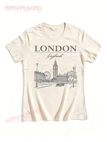 Social Collective London Tm Graphic Cotton Ladies Fitted-Shirt100% Comfortable Cotton Unisex Comfortable Retro Cotton T-Shirt-K91 - 杏色 - 查看 1