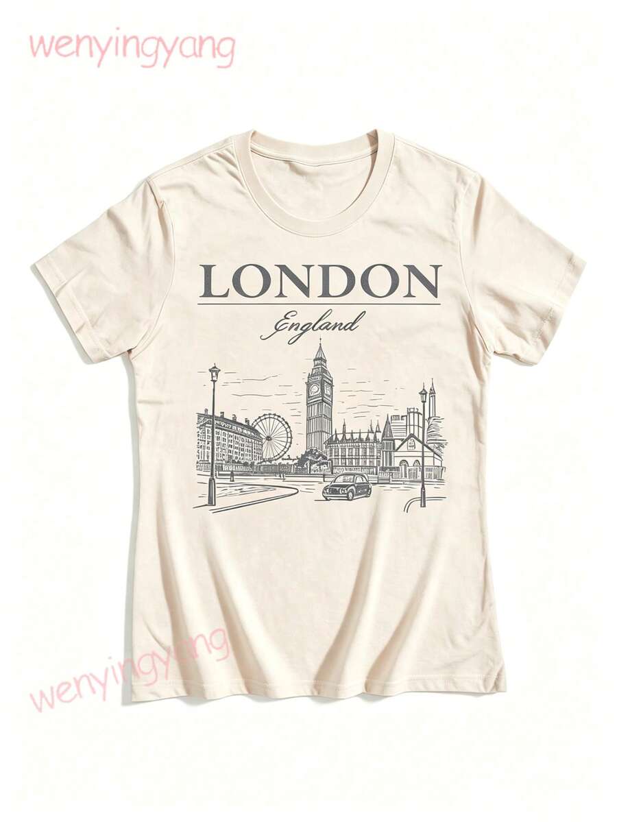Social Collective London Tm Graphic Cotton Ladies Fitted-Shirt100% Comfortable Cotton Unisex Comfortable Retro Cotton T-Shirt-K91 - 杏色 - 查看 1