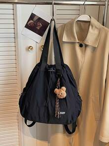 New Fashion Casual Minimalist Unisex Drawstring Closure Solid Color Retro Large Capacity Multi-Pocket University Student Backpack, Lightweight Multipurpose Shoulder Bag For Short Trip, Hiking - Multicolor - View 10