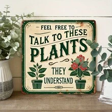 Papan Tanda Vintage Datar 2D, Tema Humor Berkebun, Menampilkan Frasa "Kebebasan untuk Berbicara dengan Tanaman Ini". Sempurna untuk Dekorasi Tanaman Dalam Ruangan, Hadiah Ideal untuk Pecinta Tanaman (Gaya Acak) - A - View 4