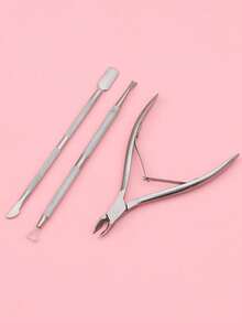2/1pc Stainless Steel Nail Salon Cleaning Tool Steel Pusher Dead Skin Pliers - Silver - View 3