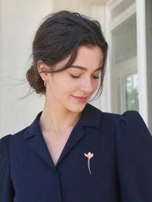 1pc Elegant Lotus Shaped Brooch Pin, Floral Lapel Pins For Women Dress/Sweater Accessories - Multicolor - View 6