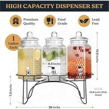 Drink Dispenser Set Of 3 - Beverage Dispenser With Stand - Glass Drink Dispensers For Lemonade, Juice, Water, Iced Tea, Punch - 1-Gallon Countertop Party Drink Dispensers - View 5