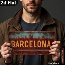 2D Flat Design, 1pc Barcelona Spain City Skyline Metal Wall Decor Sign, Vintage Spanish Capital Style, Distressed Aged Craftsmanship, Suitable For Garage, Porch, Bar - Easy Installation, No Electricity Required (Random Style) - A - View 5