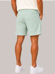 Kit 5 Shorts De Linho Bermuda Mauricinho Masculino Casual Basico Confortavel Detalhe Etiqueta De Couro (Preto+Branco+Marrom+Verde Militar+colorido) - Verde Menta - Visão 4