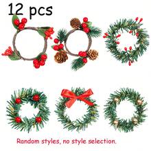 Christmas Red Berry Pine Needle Napkin Rings, Mini Wreath Napkin Buckles, Xmas Table Setting Decor - Multicolor - View 17