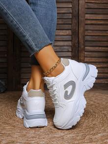 Hidkat Women's Chunky Sneakers 2025 Spring/Autumn New Thick Sole Platform Non-Slip Casual Shoes Versatile Outdoor Running Sports Shoes - 780 Grey - View 5