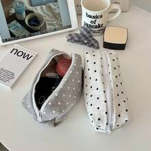 Polka Dot Pencil Case, Large Capacity Minimalist Stationery Storage Bag, Portable Makeup Bag & Toiletry Bag - Polka Dot - View 2