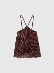 Polka Dot Halter Neck Sleeveless Top For Women Brown Summer - Brown - View 1