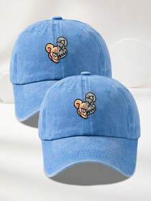 1pc Men's Blue Split Bear Print Adjustable Size Outdoor Casual Fashion Washed Baseball Cap, Suitable For Daily Matching, Outings, Travel, Beach, Fishing, Gift,Summer,Holiday,Festival - Blue - View 6