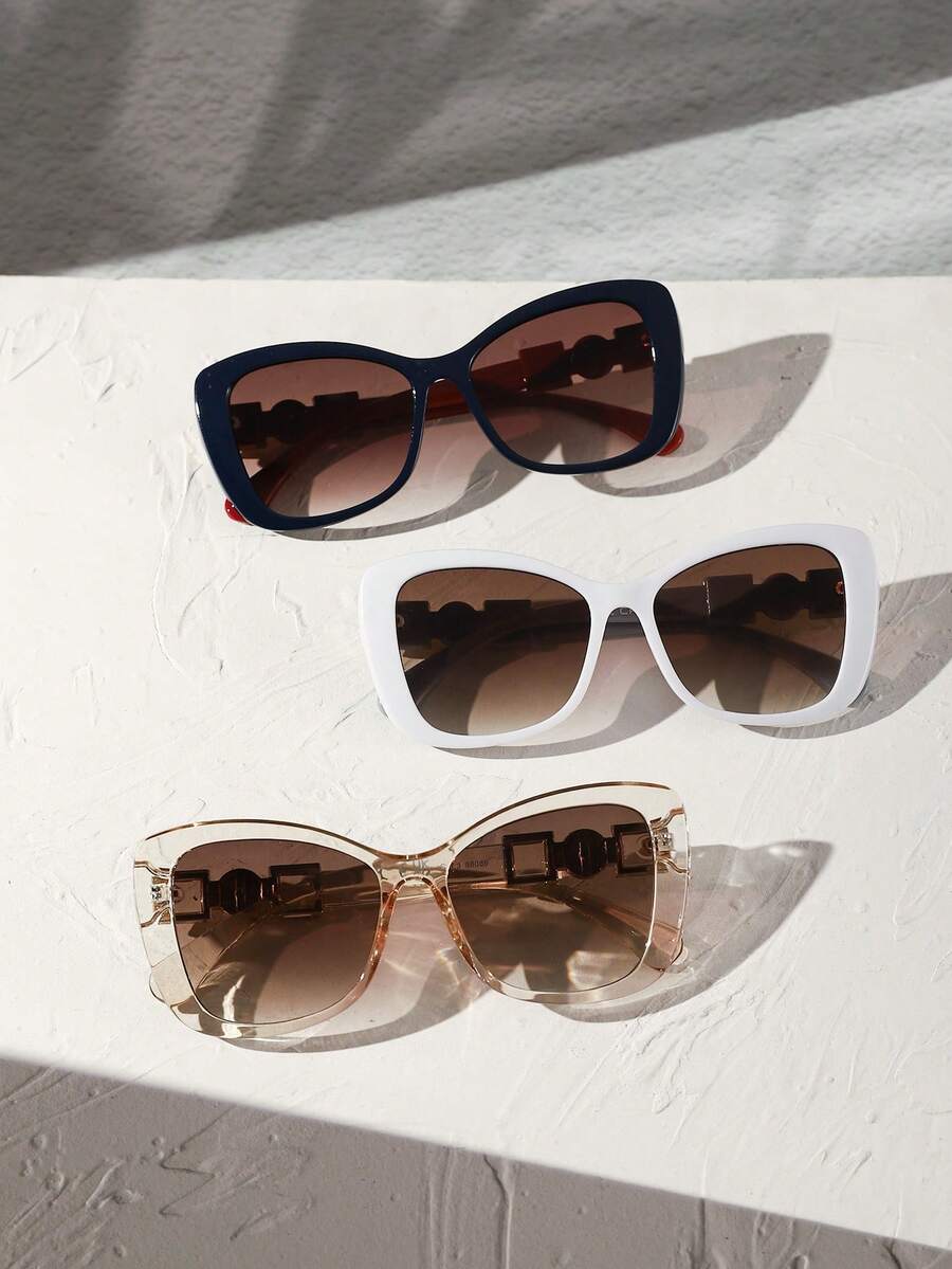 1 Pair Pearl Embellished Acrylic Cat Eye Fashion Glasses - Multicolor - View 1