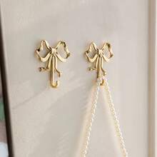 1/4 Gold Bow Wall Hook | Metal Material Wall-Mounted Baked Lacquer Craft Easy Installation, Used For Hanging Keys, Entryway, Bathroom Or Living Room Decoration, Practical Hook, Other Hooks, Wall Hooks, Functional Hooks - Multiple Styles - View 2