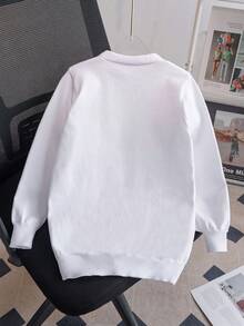 Girls Cute Heart Embroidery Long Knit Cardigan Sweater, No Buttons, Suitable For Daily Wear, Vacation, Spring, Autumn, Winter - White - View 2
