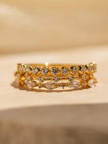 3 Pcs Gold Stackable Rings For Women Non Tarnish – 3 PiecesRing Set With Cubic Zirconia – Dainty Waterproof Stacking Rings For Everyday Wear - Multicolor - View 4