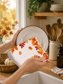 2pcs/4pcs/8pcs Thanksgiving Autumn Maple Leaf Pumpkin Hand Towels, Harvest Festival Bathroom Towels, Dish Cloths, Vintage Farm Style, Suitable For Harvest Festival Kitchen Decor, Thanksgiving Party Event Decoration - Multicolor - View 8