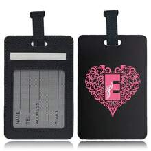 PU Leather Suitcase Tag With Hidden Card Slot Detachable Quick Release Strap Anti Scratch Wearproof Portable For Business Travel Overseas Trip Student Bag And All Luggage Sizes Initial Name Love Letter 26 Letters Pattern - Black 1pc - View 11