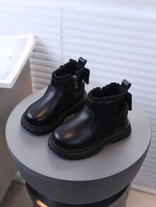 Unisex Baby Versatile Warm Pom Pom Decor Daily Boots - Black - View 2