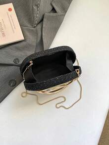 Women's Fashionable Box-Shaped Shell Clutch Bag, Shiny Elegant Romantic Style, Suitable For Shopping, Commuting, Party, Evening Banquet, Black - Black - View 10