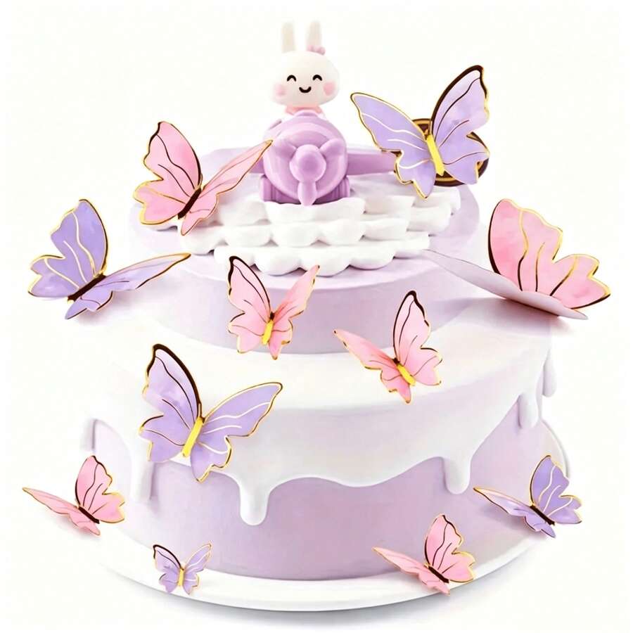 40/80/160pcs 3D Butterfly Cupcake Toppers, Birthday Anniversary Women Party Decorations, Butterfly Wall Stickers Background Decor, Suitable For Wedding, Party, Theme Party, Home, Cake Decoration - Multicolor - View 1