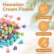 100pcs Crown Flower Beads, 12mm Hawaiian Crown Flower Random Mixed Colors, Straight Hole Glossy Colorful Flower Beads, Resin And Synthetic Coral Pink - Multi-color - View 2